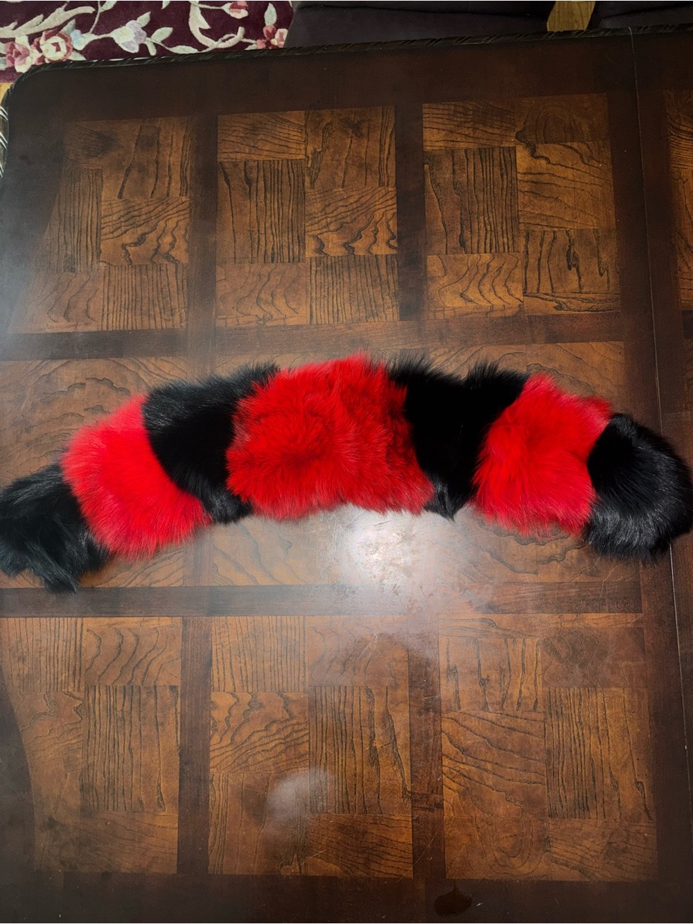 Red and Black Faux Fur Stole - Women's Accessory